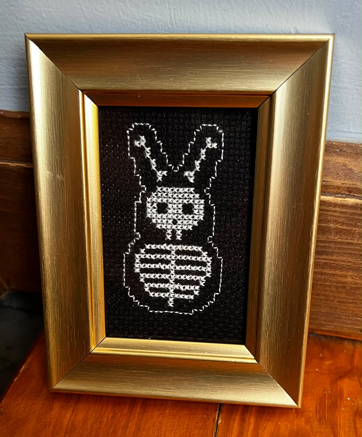 Skeleton Bunny Framed Cross-Stitch