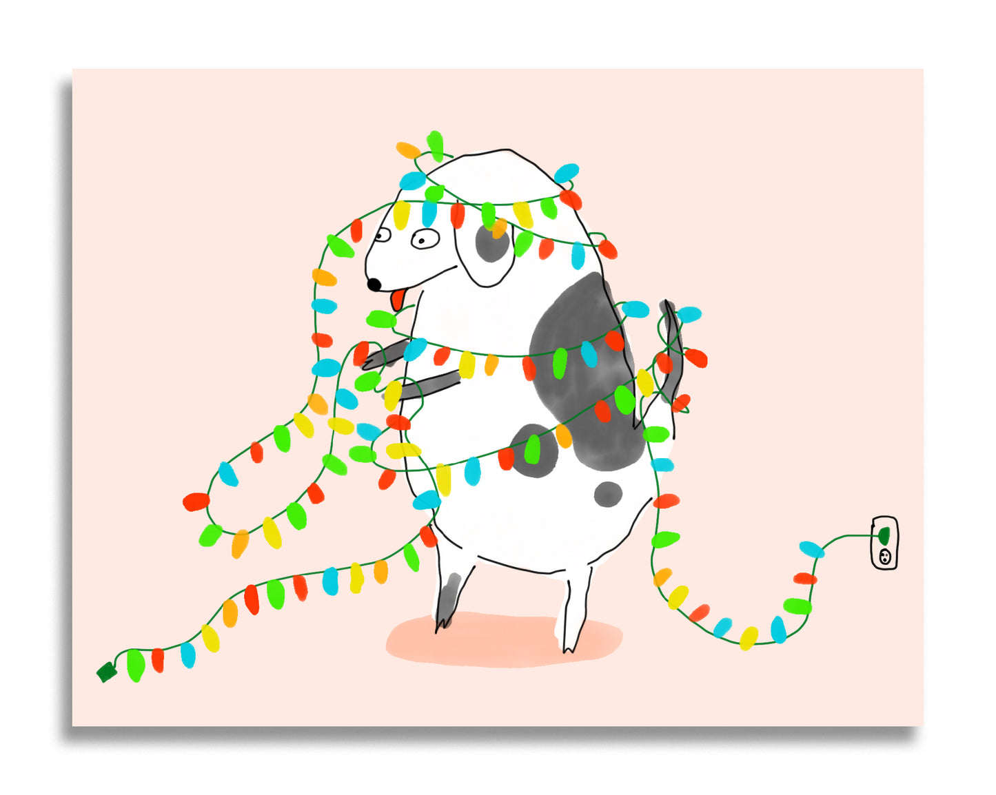 Dog Tangled In Lights CARD