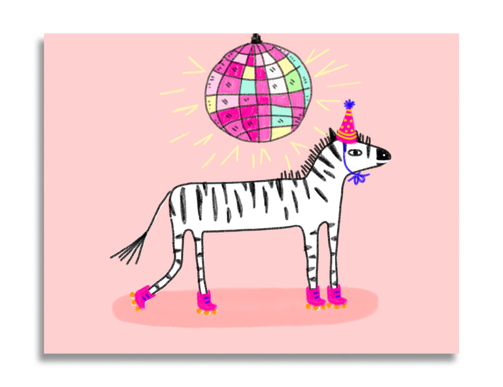 Disco Zebra Skate Party CARD