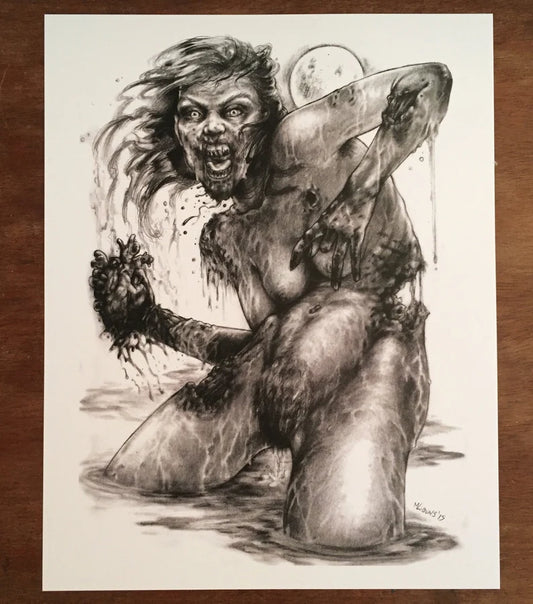 Zombie Woman Graphite Drawing PRINT by Monique Ligons