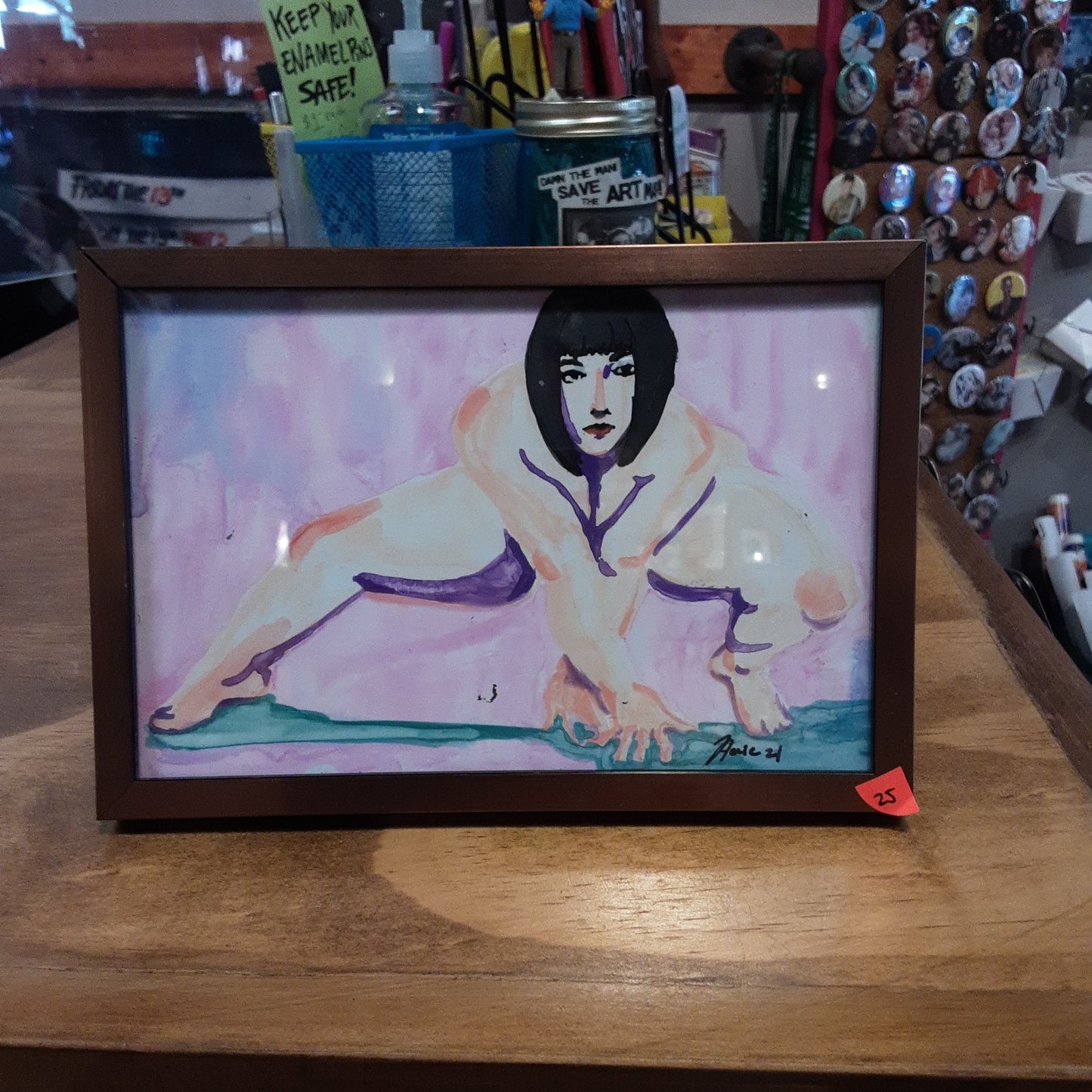 Nude Yogi 4x6"  Framed Original Art by Stevie Laney