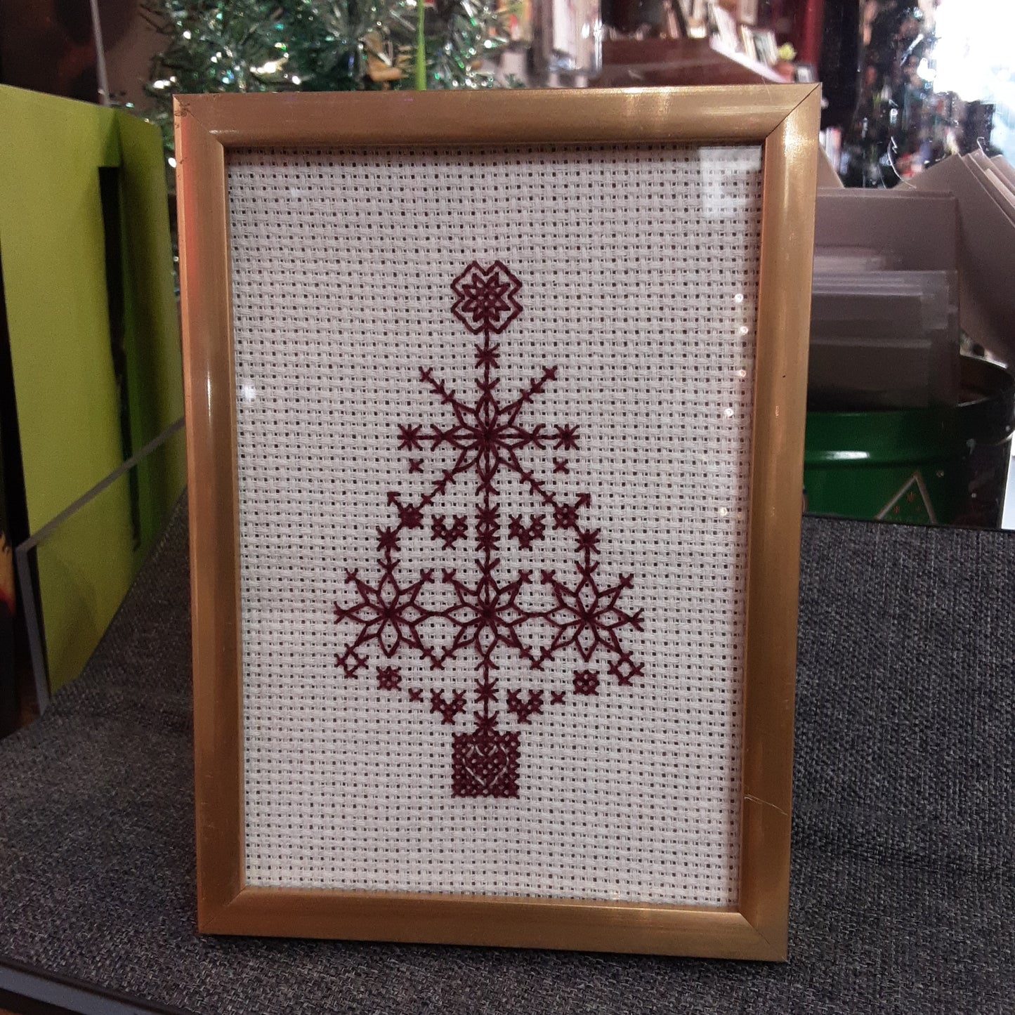 Red Tree Framed Cross-Stitch