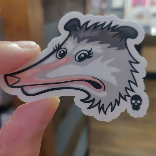 Small Bernadette the Opossum face STICKER