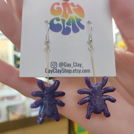 Purple Spider EARRINGS by Gay Clay