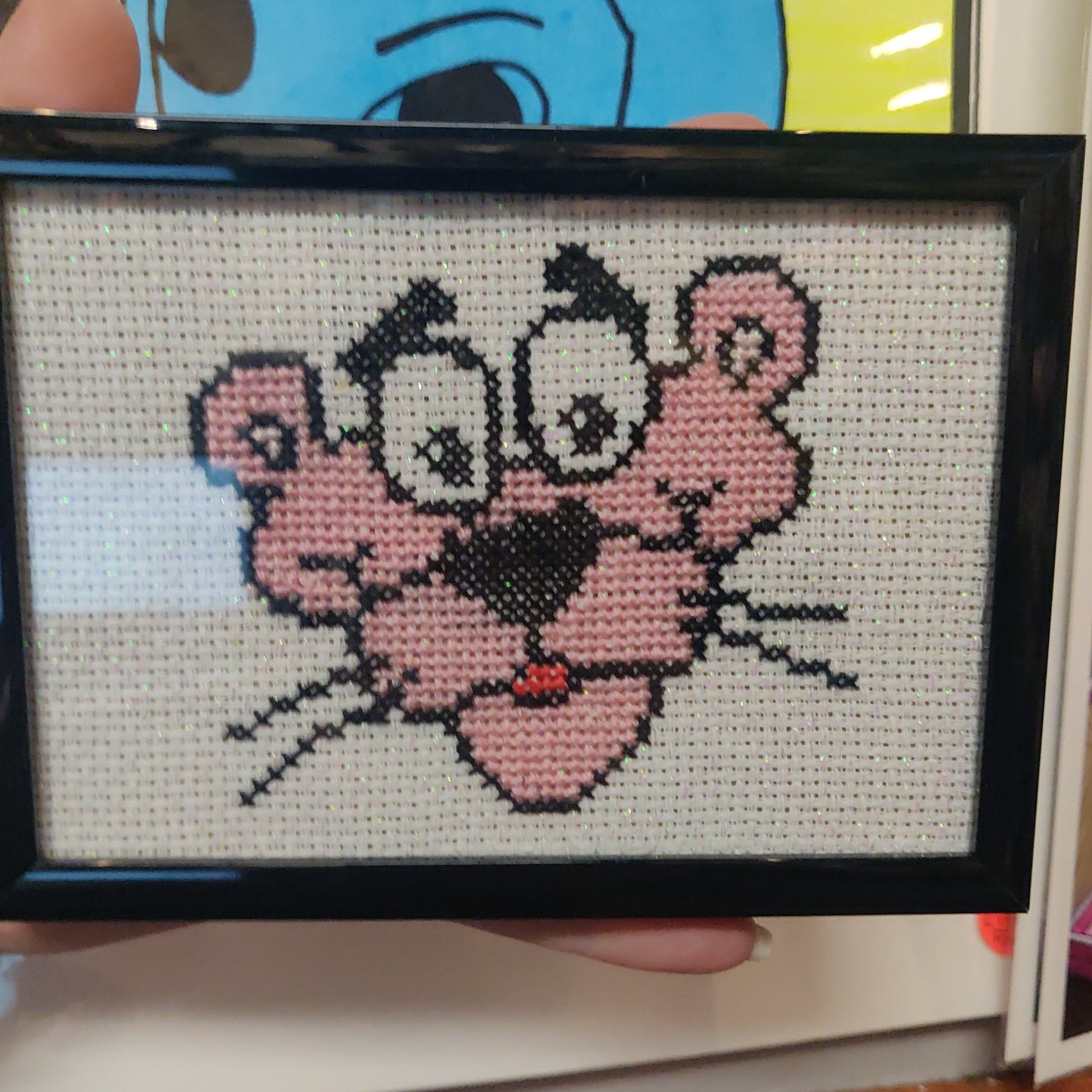 Pink Panther Framed Cross-Stitch