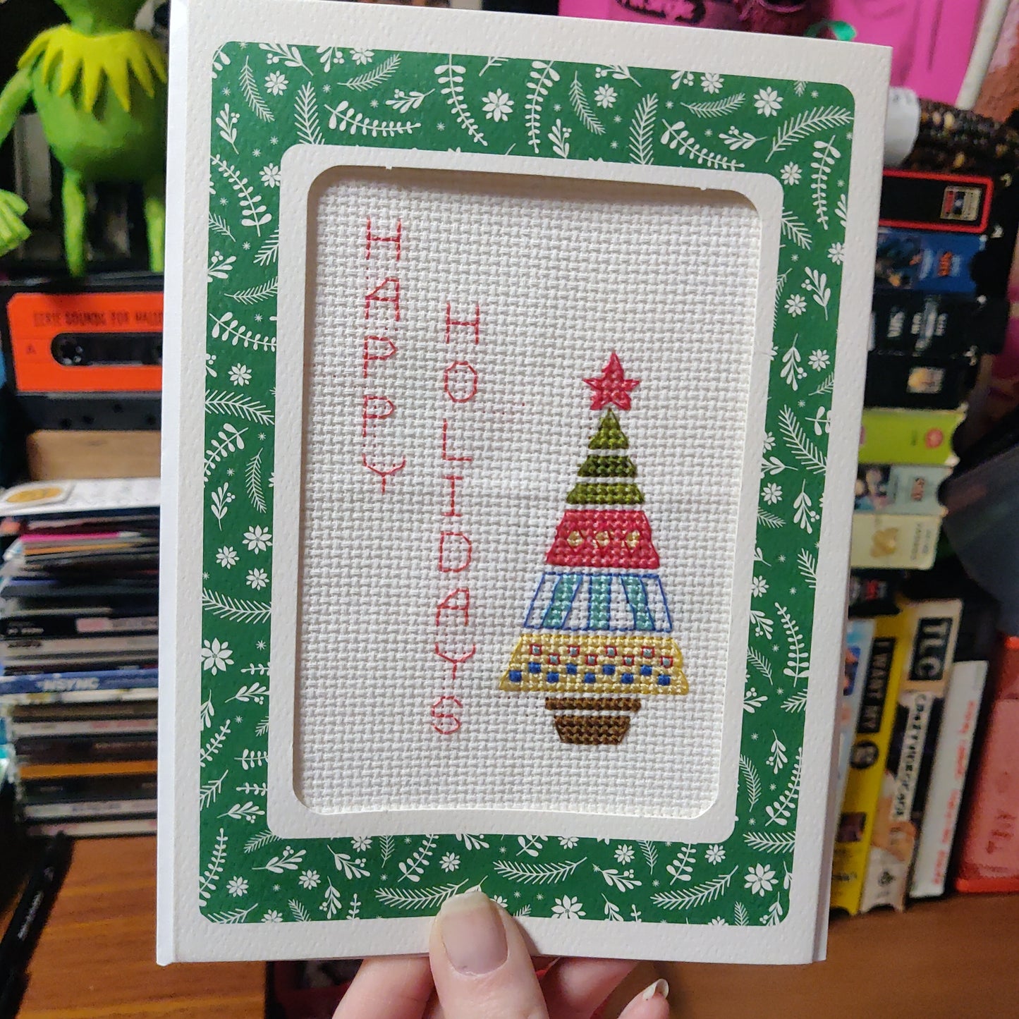Happy Holidays Cross-Stitch GREETING CARD