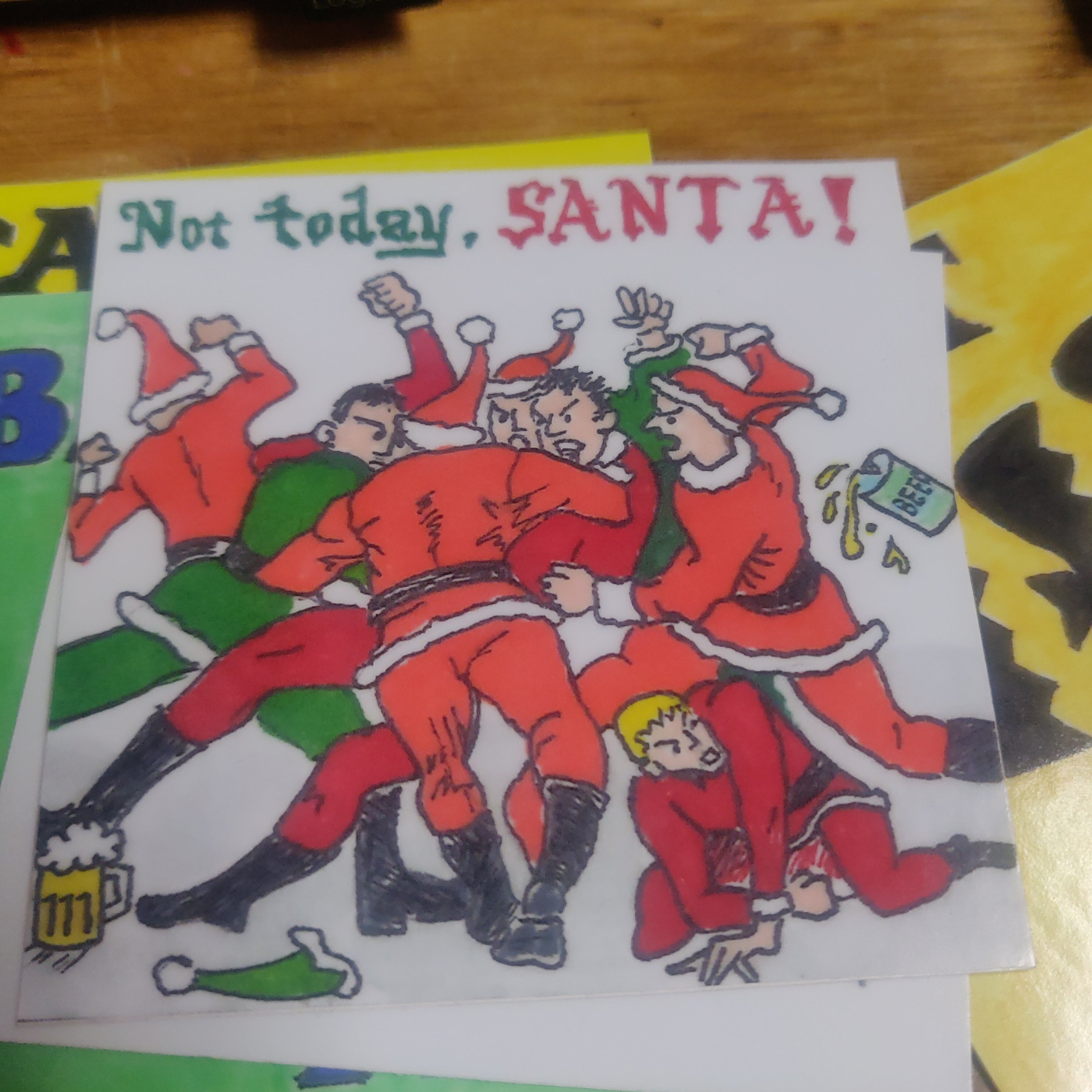 Santa Fight Drawception Not Today Santa (fight) STICKER – SouthStreetArtMart