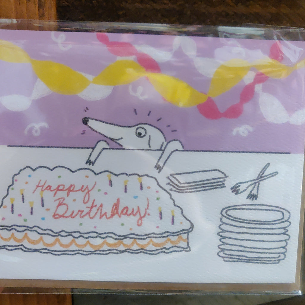 Happy Birthday dog w/ cake CARD