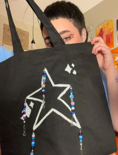 Star Hand-Painted Beaded TOTE BAG