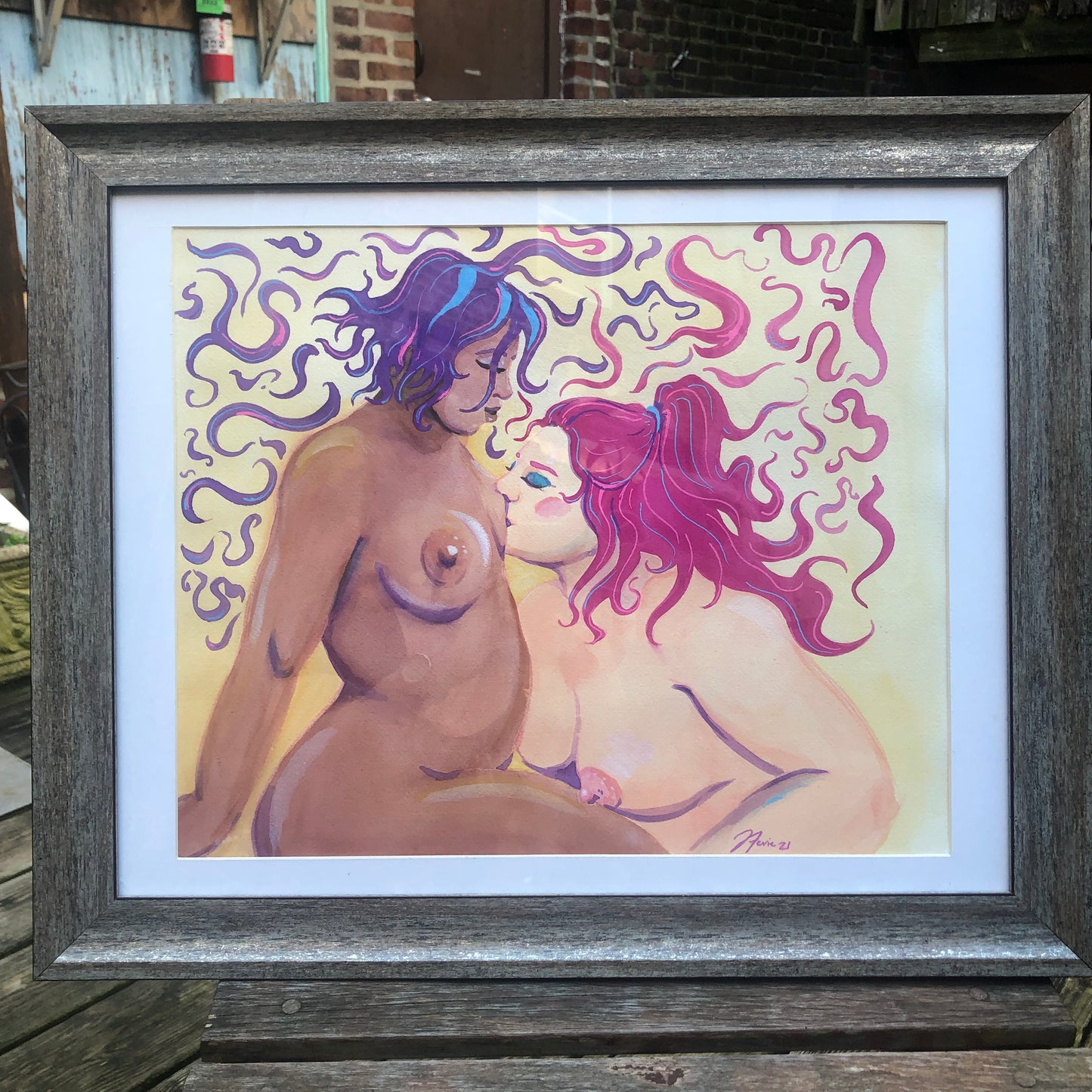 Very Nip Kiss Framed Original Art by Stevie Laney