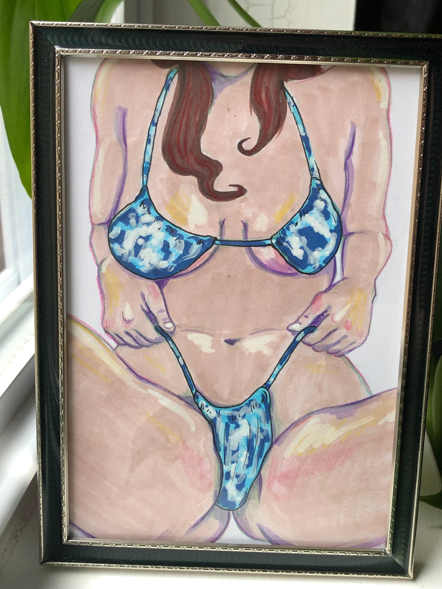 Blue Bikini Framed Original Art by Stevie Laney