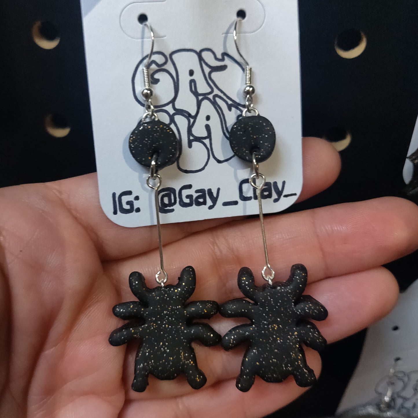 Black Spider EARRINGS by Gay Clay