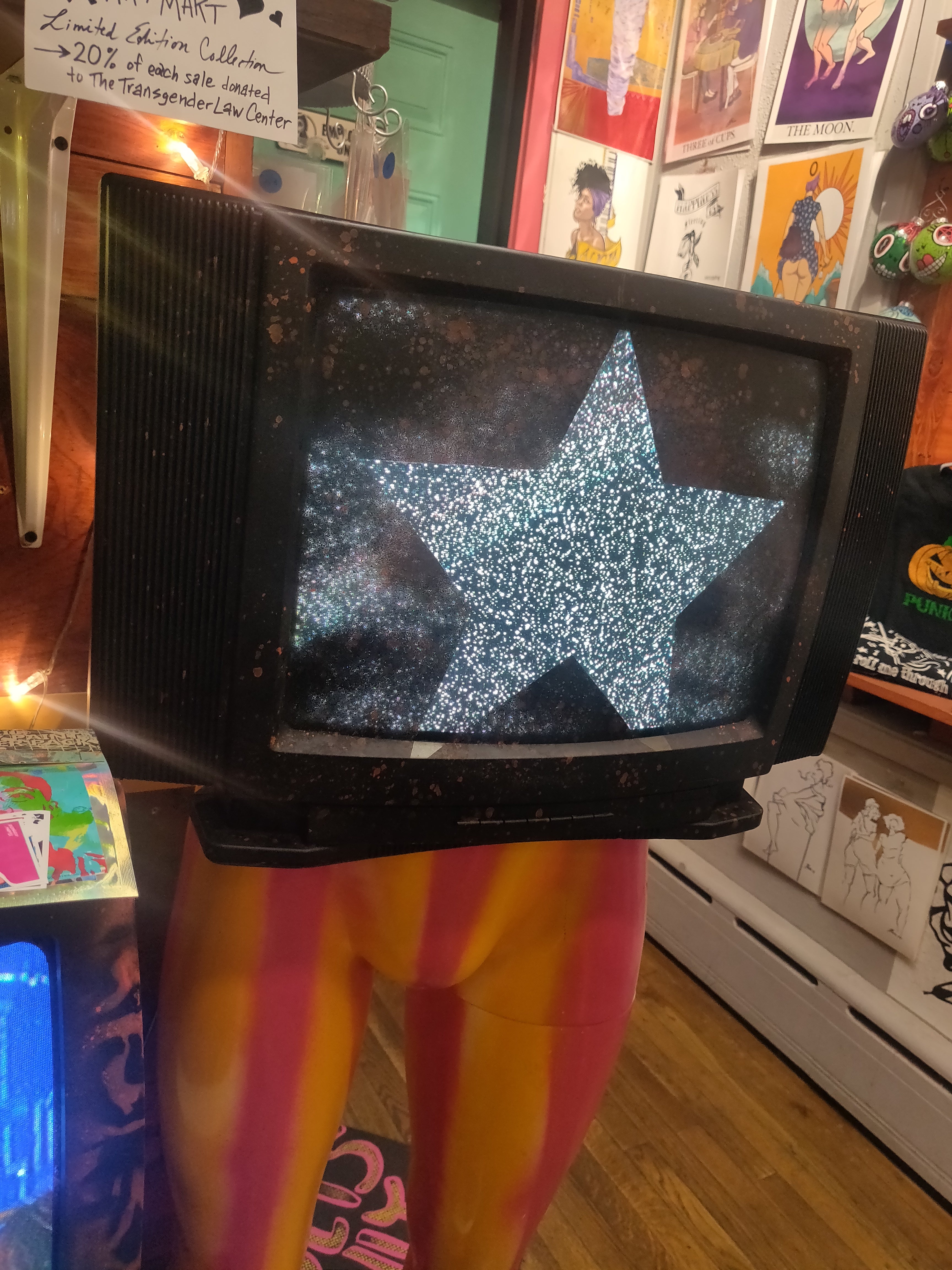 Black Star Television (Works!) On Mannequin Legs @tapedofftv Spray-Painted TV