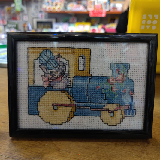Kitty Conductor Framed Cross-Stitch