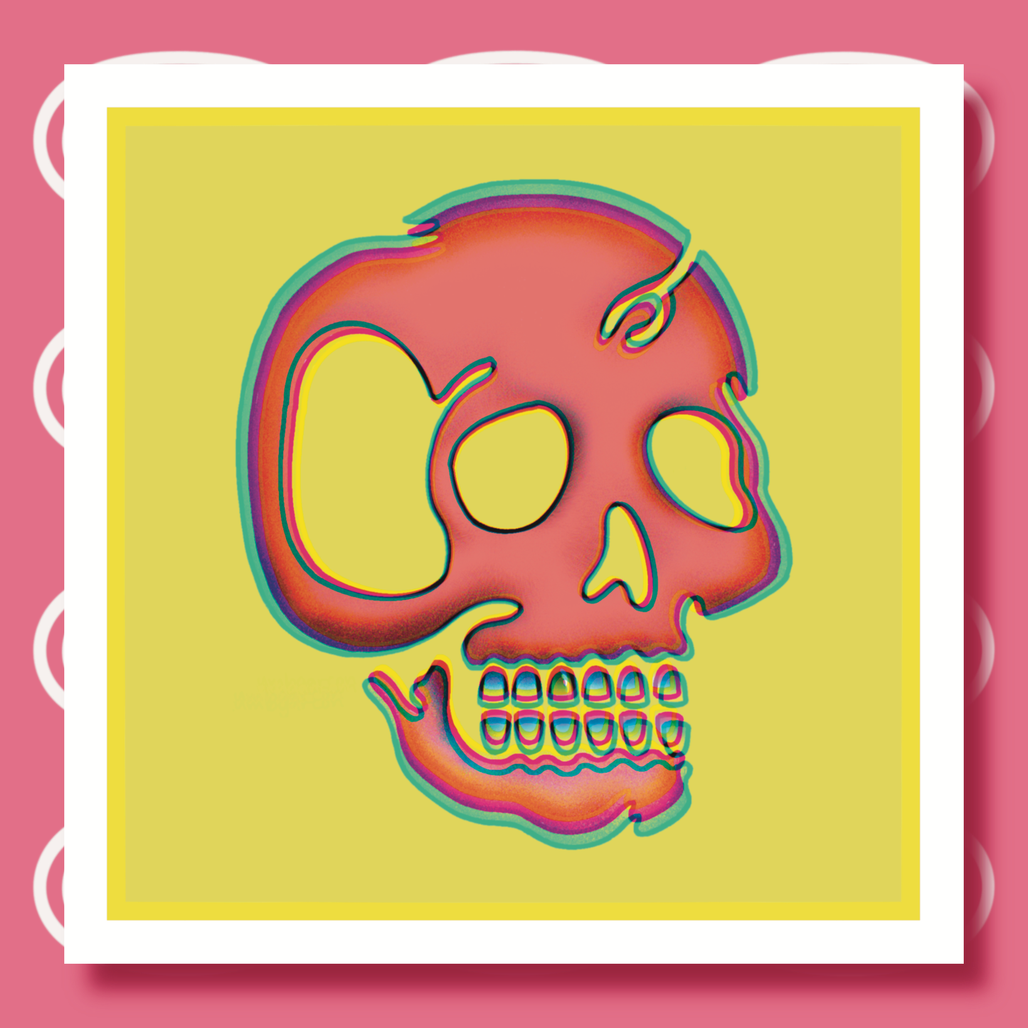 Trippy Pink Skull 5x5 PRINT by One Dumb Shop