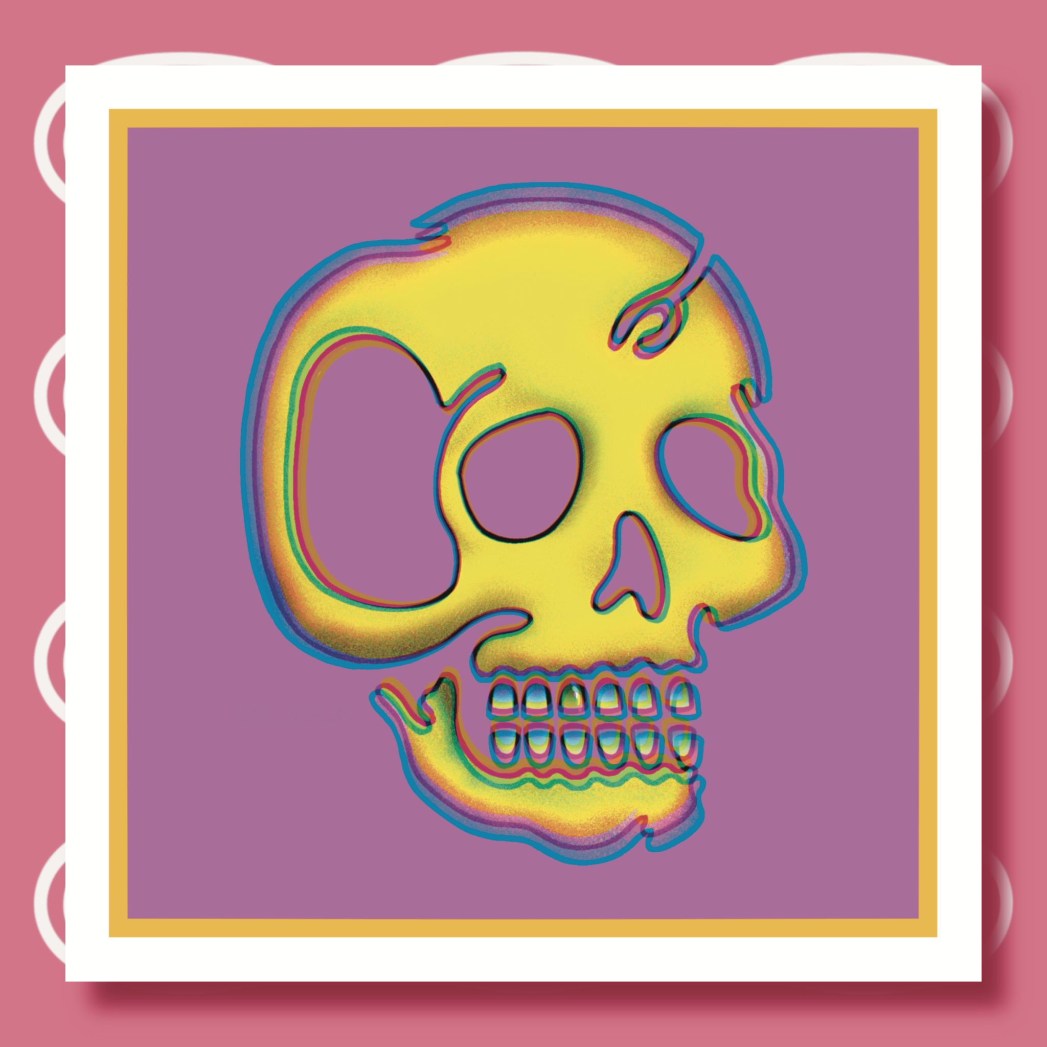 Trippy Yellow Skull 5x5 PRINT by One Dumb Shop