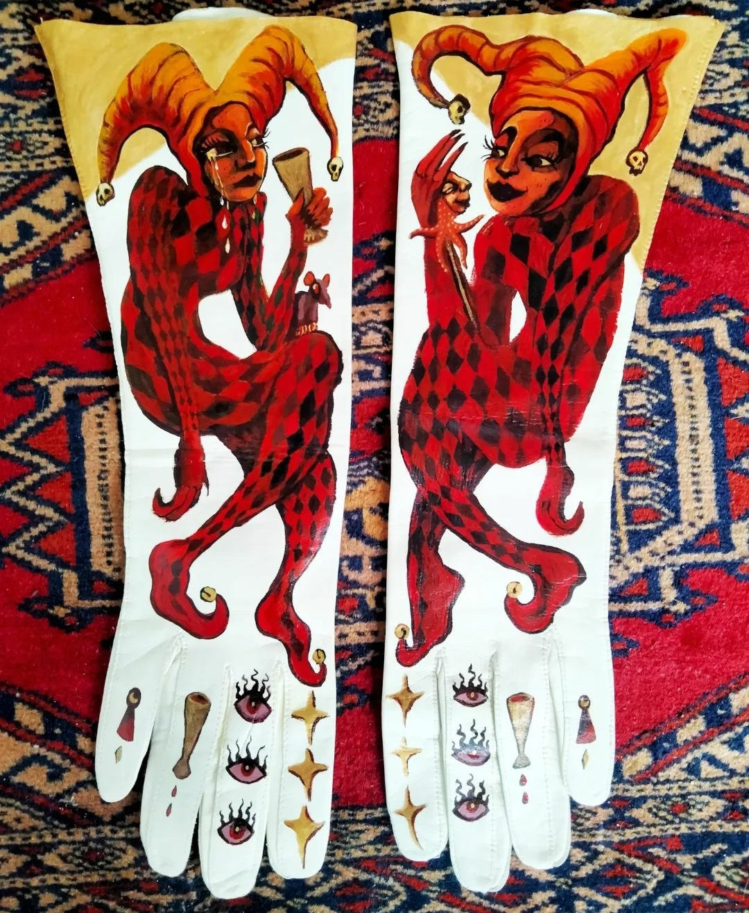 Emotions of the Jester Hand-painted Leather GLOVES
