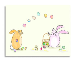 Bunnies Throwing Eggs CARD
