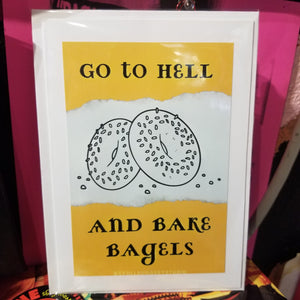 Go To Hell and Bake Bagels GREETING CARD by Skullduggery Studio