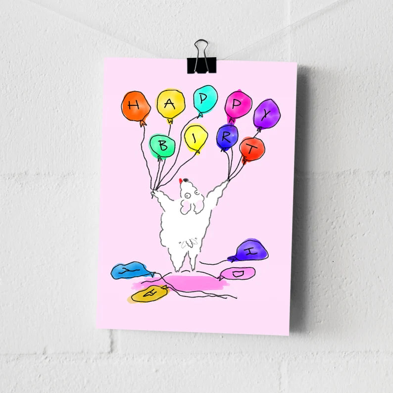 Happy Birthday pink Pup Balloons CARD