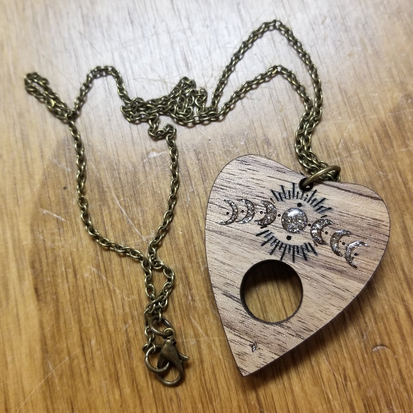 Wooden Planchette Moon Phases NECKLACE