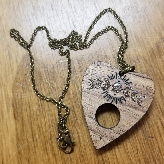 Wooden Planchette Moon Phases NECKLACE